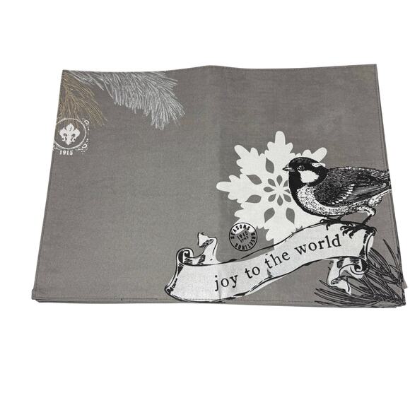 St. Nicholas Square Placemat “Joy to the World” Gray with Bird and Snowflake